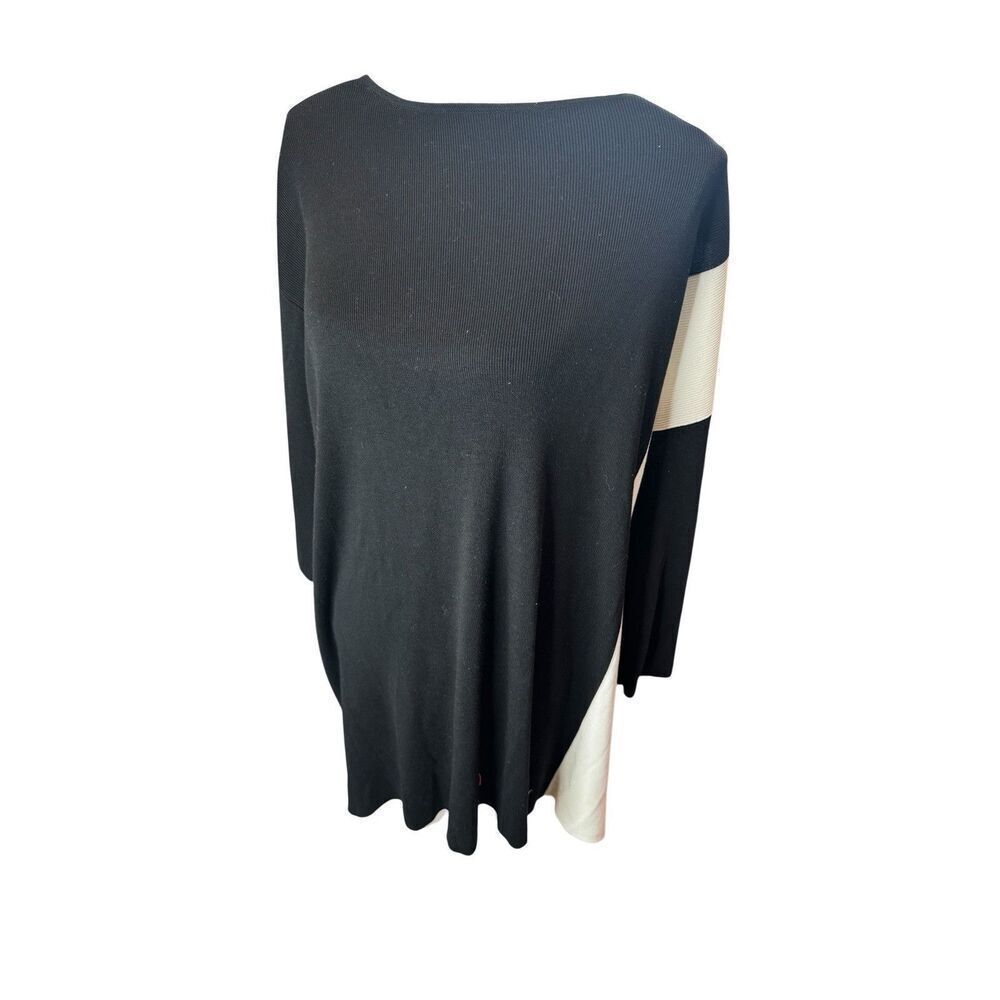 Eileen Fisher Silk Georgette Crepe Colorblock Shift Dress Black Sz L Designer